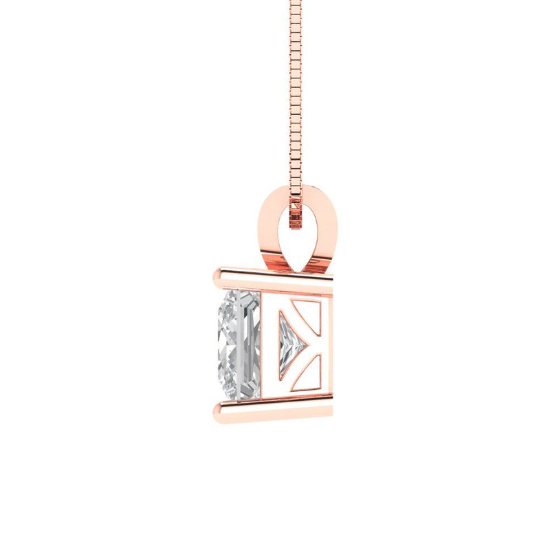 1.5 ct Brilliant Princess Cut Solitaire Natural Diamond Stone Clarity SI1-2 Color G-H Rose Gold Pendant with 16" Chain