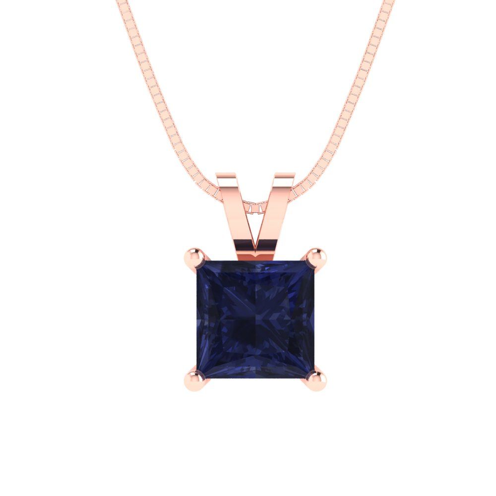1.5cttw Princess Cut Blue Sapphire Gold-Plated 925 Silver Pendant and 16" Box-Chain Necklace