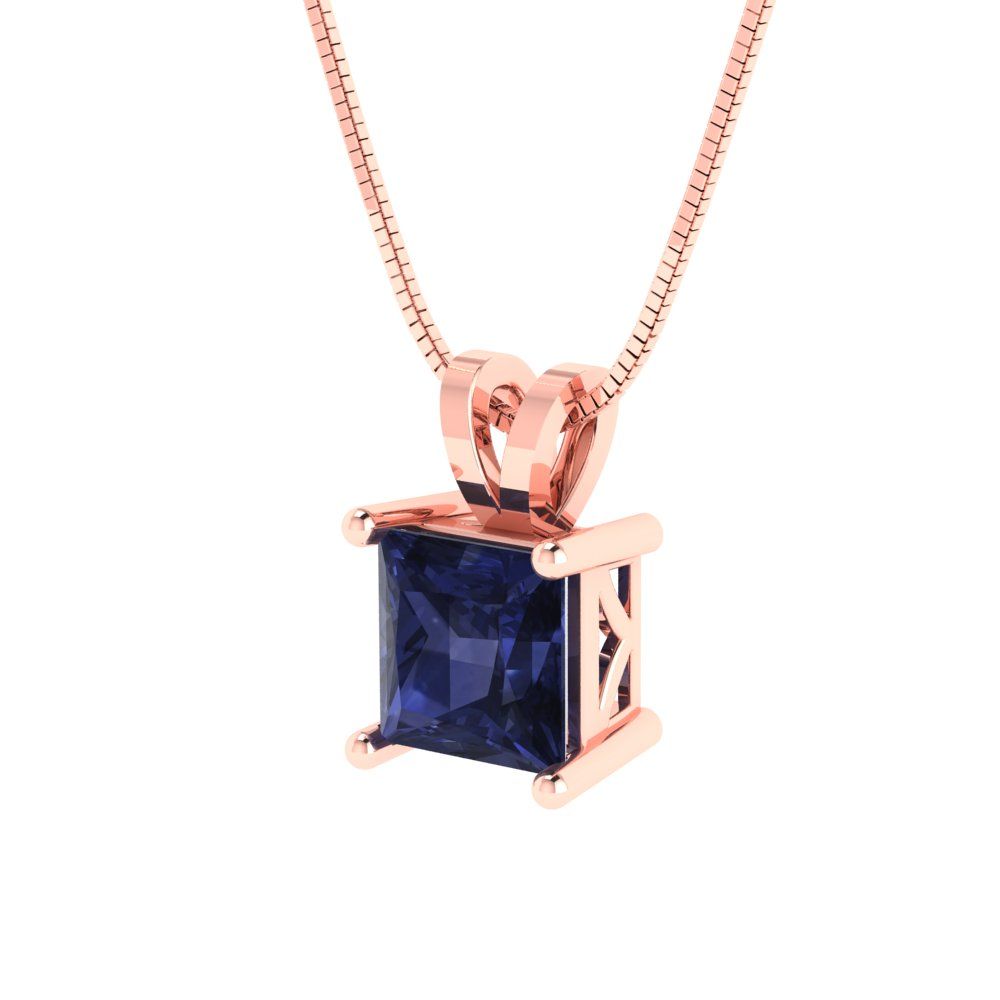 1.5cttw Princess Cut Blue Sapphire Gold-Plated 925 Silver Pendant and 18" Box-Chain Necklace