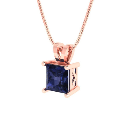 1.5cttw Princess Cut Blue Sapphire Gold-Plated 925 Silver Pendant and 18" Box-Chain Necklace