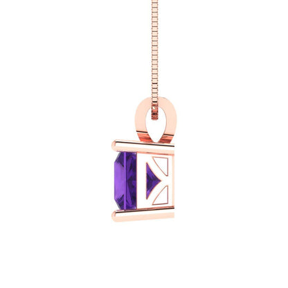 1.5cttw Princess Cut Amethyst Gold-Plated 925 Silver Pendant and 18" Box-Chain Necklace