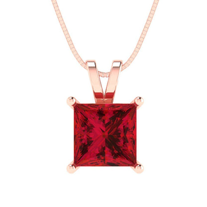 2 tcw Necklace Pendant - 14K Yellow Gold Princess Cut Solitaire  Pink Tourmaline - Adjustable Length - 15in Box Chain to 18in