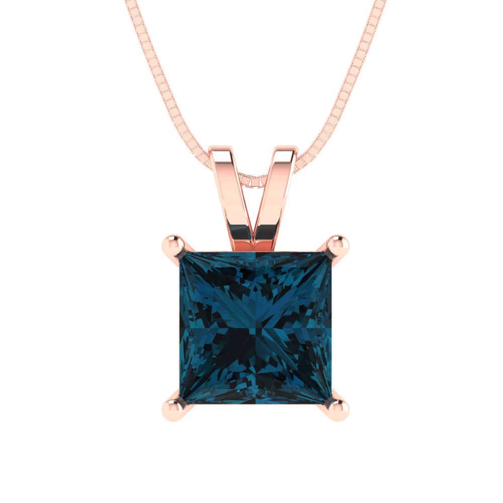2 tcw Necklace Pendant - 14K Yellow Gold Princess Cut Solitaire  London - Adjustable Length - 15in Box Chain to 18in