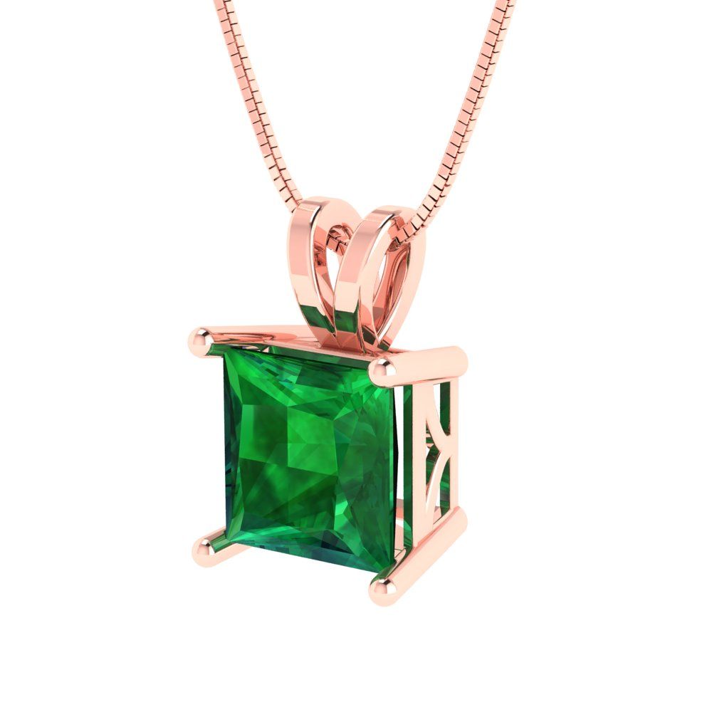 2cttw Princess Cut Emerald Gold-Plated 925 Silver Pendant and 16" Box-Chain Necklace