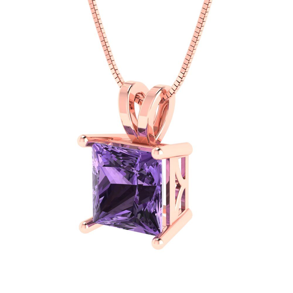 2cttw Princess Cut Alexandrite Gold-Plated 925 Silver Pendant and 16" Box-Chain Necklace