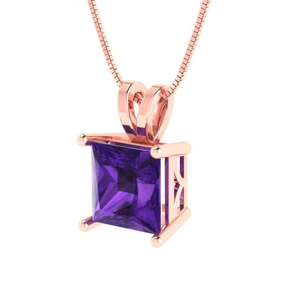 2cttw Princess Cut Amethyst Gold-Plated 925 Silver Pendant and 16" Box-Chain Necklace
