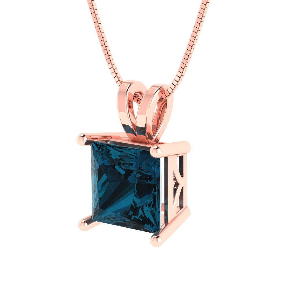 2 tcw Necklace Pendant - 14K Yellow Gold Princess Cut Solitaire  London - Adjustable Length - 15in Box Chain to 18in