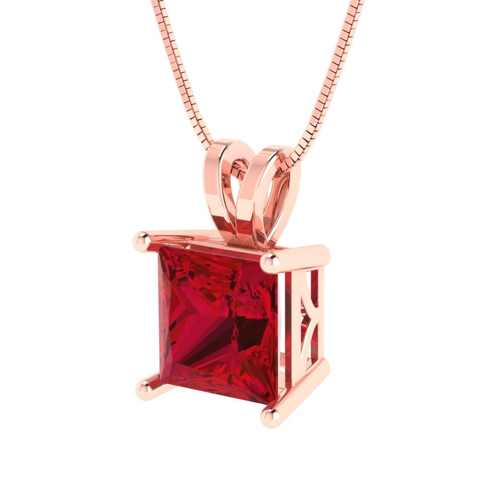 2 tcw Necklace Pendant - 14K Yellow Gold Princess Cut Solitaire  Pink Tourmaline - Adjustable Length - 15in Box Chain to 18in