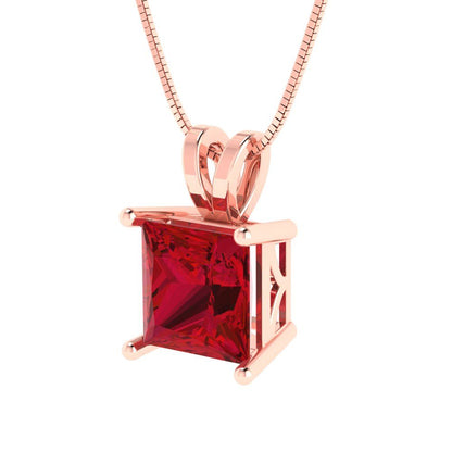 2 tcw Necklace Pendant - 14K Yellow Gold Princess Cut Solitaire  Pink Tourmaline - Adjustable Length - 15in Box Chain to 18in