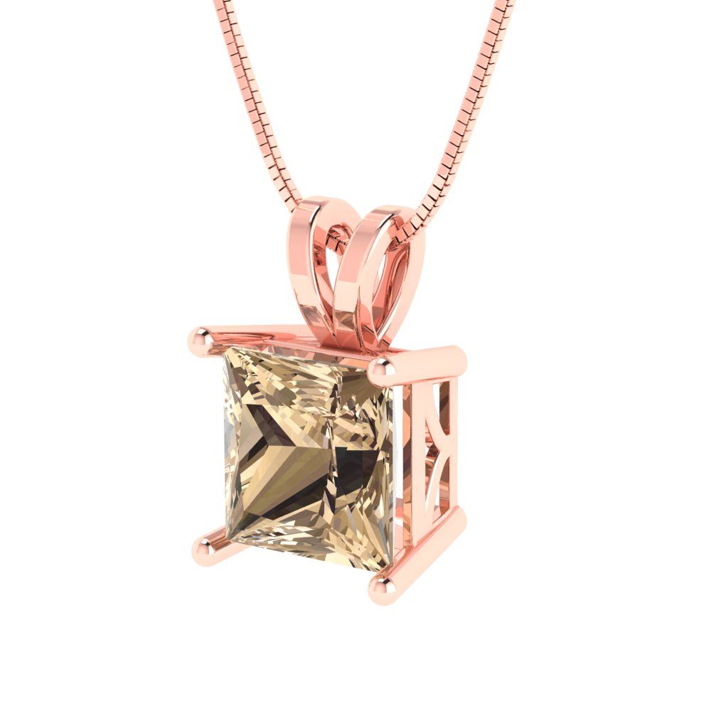 2 tcw Necklace Pendant - 14K Yellow Gold Princess Cut Solitaire  Yellow Moissanite - Adjustable Length - 15in Box Chain to 18in