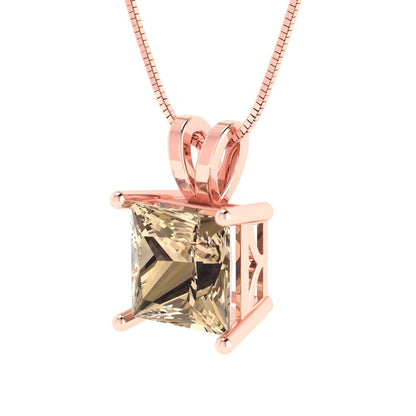 2 tcw Necklace Pendant - 14K Yellow Gold Princess Cut Solitaire  Yellow Moissanite - Adjustable Length - 15in Box Chain to 18in
