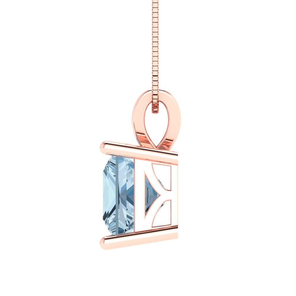 2cttw Princess Cut Blue Gold-Plated 925 Silver Pendant and 16" Box-Chain Necklace