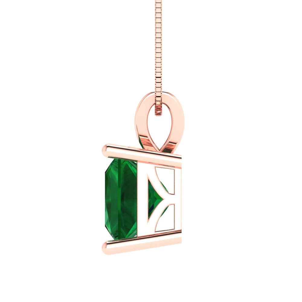 2cttw Princess Cut Emerald Gold-Plated 925 Silver Pendant and 16" Box-Chain Necklace
