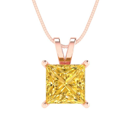 2cttw Princess Cut Citrine Gold-Plated 925 Silver Pendant and 16" Box-Chain Necklace