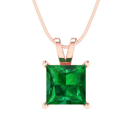 2cttw Princess Cut Emerald Gold-Plated 925 Silver Pendant and 16" Box-Chain Necklace
