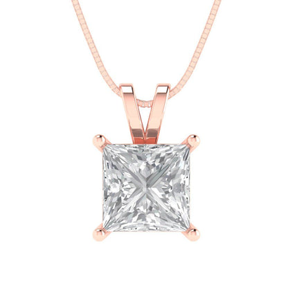 2 tcw Necklace Pendant - 14K Yellow Gold Princess Cut Solitaire  Zirconia Diamond - Adjustable Length - 15in Box Chain to 18in
