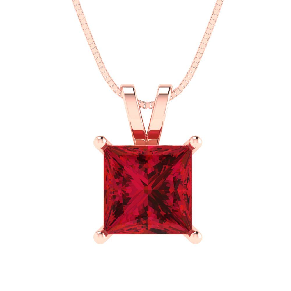 2 tcw Necklace Pendant - 14K Yellow Gold Princess Cut Solitaire  Pink Tourmaline - Adjustable Length - 15in Box Chain to 18in