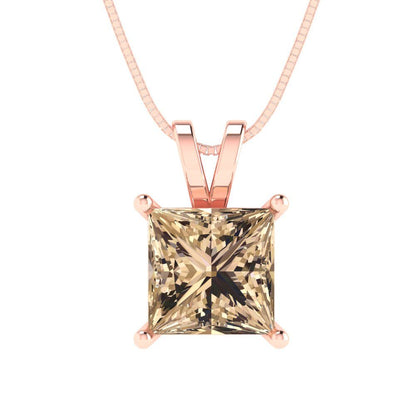 2 tcw Necklace Pendant - 14K Yellow Gold Princess Cut Solitaire  Yellow Moissanite - Adjustable Length - 15in Box Chain to 18in