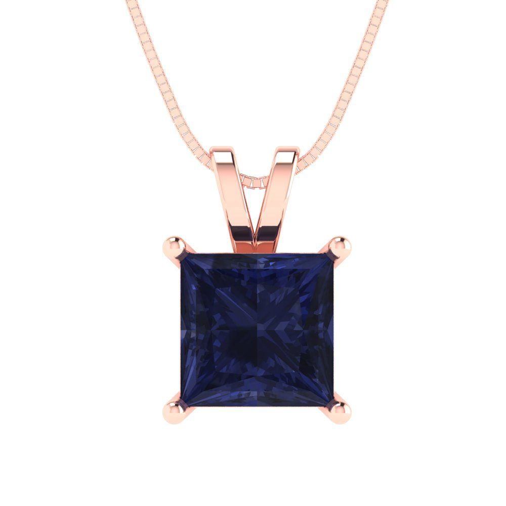 2cttw Princess Cut Blue Sapphire Gold-Plated 925 Silver Pendant and 18" Box-Chain Necklace