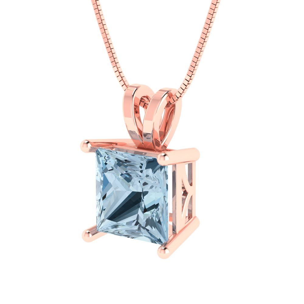 2cttw Princess Cut Blue Gold-Plated 925 Silver Pendant and 18" Box-Chain Necklace
