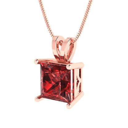 2cttw Princess Cut Garnet Gold-Plated 925 Silver Pendant and 18" Box-Chain Necklace