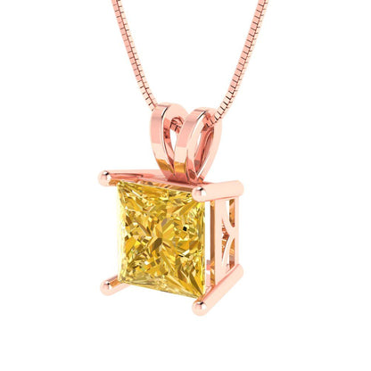 2cttw Princess Cut Citrine Gold-Plated 925 Silver Pendant and 18" Box-Chain Necklace
