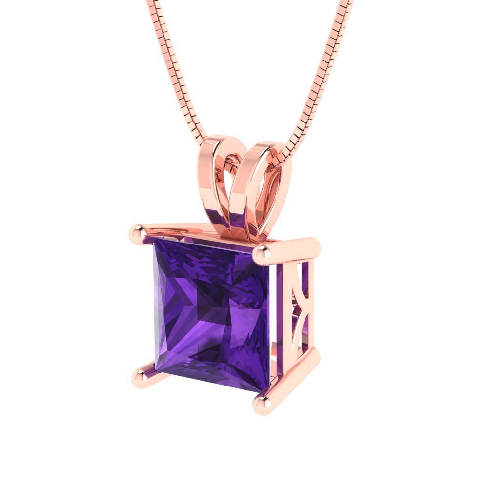 2cttw Princess Cut Amethyst Gold-Plated 925 Silver Pendant and 18" Box-Chain Necklace