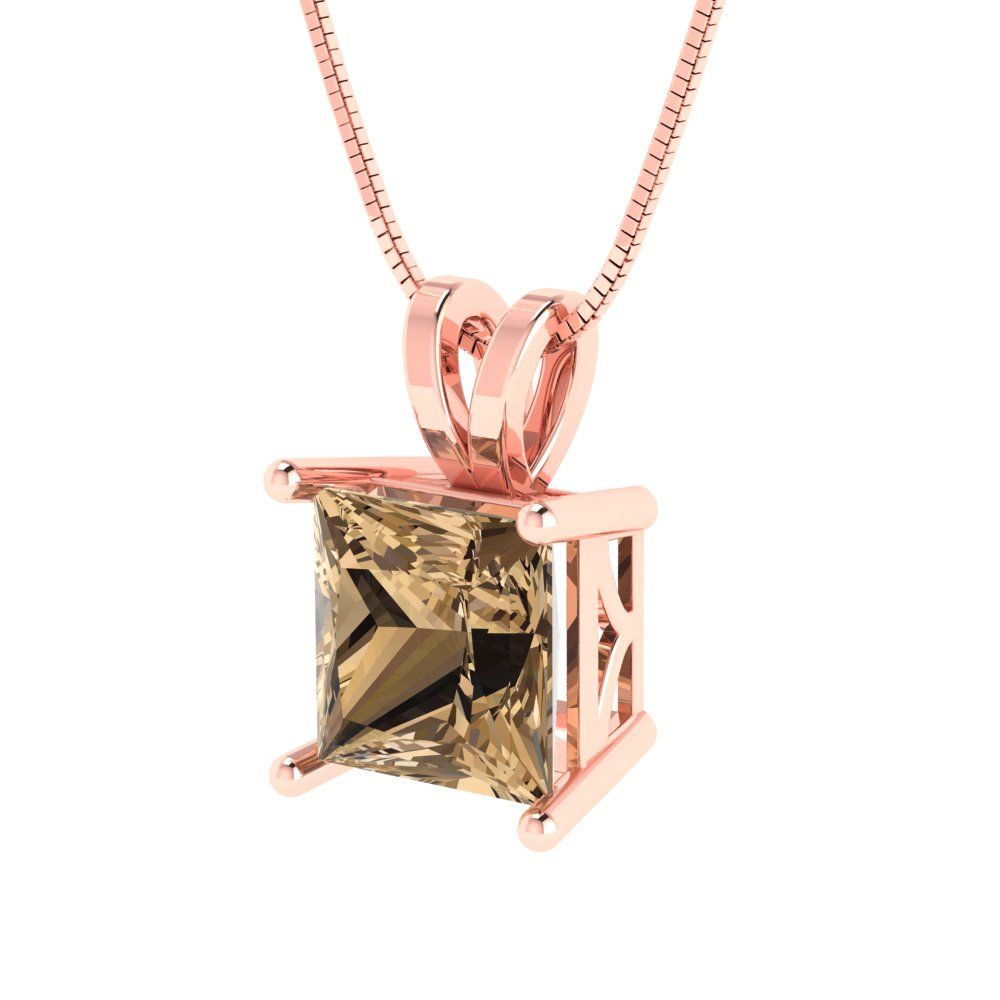 2cttw Princess Cut Champagne Gold-Plated 925 Silver Pendant and 18" Box-Chain Necklace