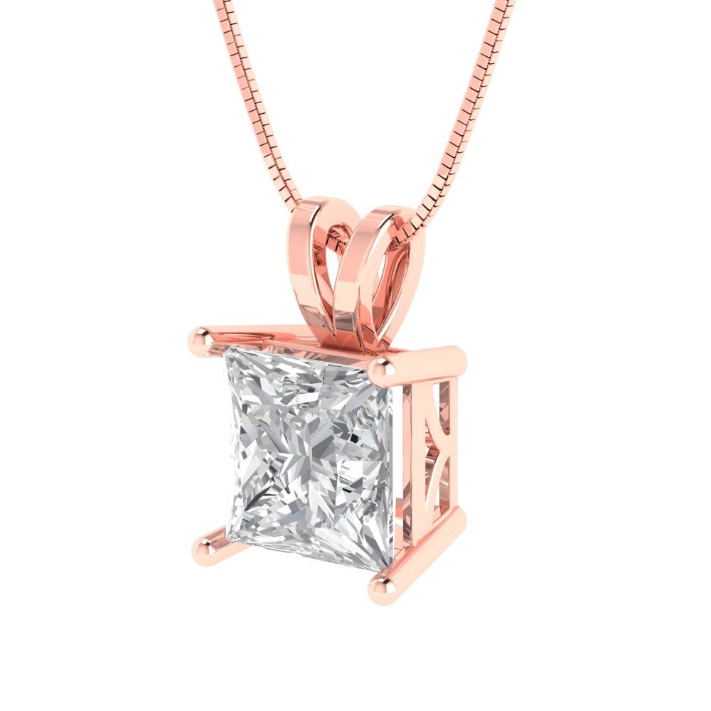 2cttw Princess Cut Clear Gold-Plated 925 Silver Pendant and 18" Box-Chain Necklace