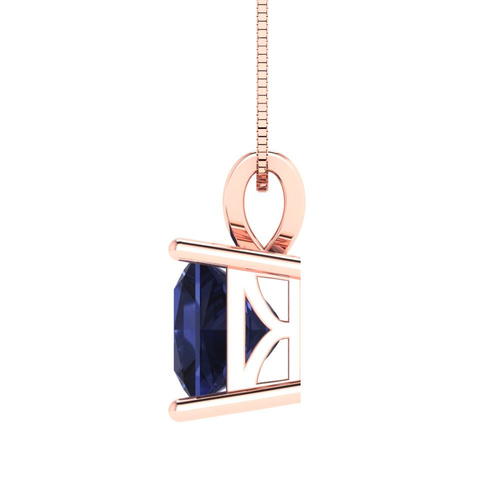 2cttw Princess Cut Blue Sapphire Gold-Plated 925 Silver Pendant and 18" Box-Chain Necklace