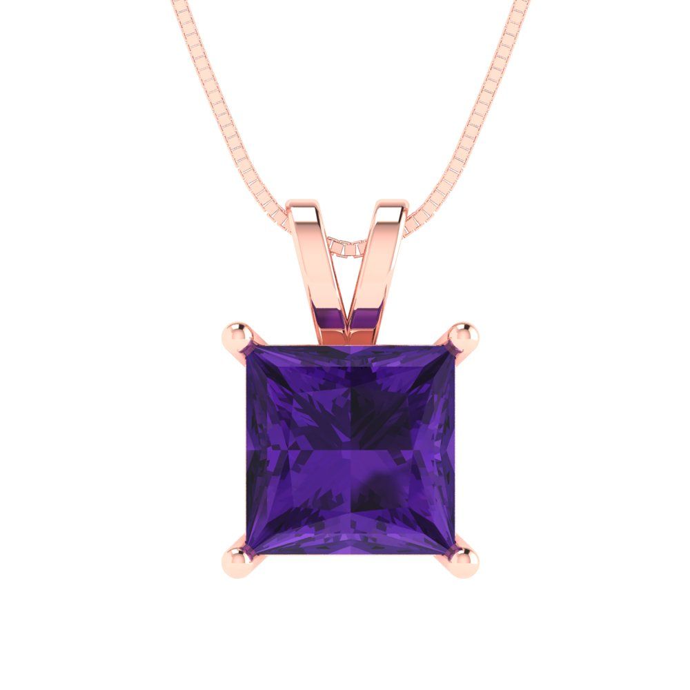 2cttw Princess Cut Amethyst Gold-Plated 925 Silver Pendant and 18" Box-Chain Necklace