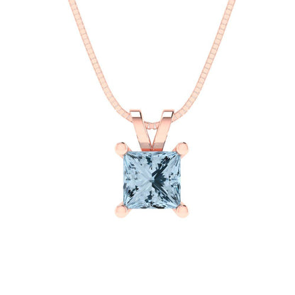 2.5cttw Princess Cut Blue Gold-Plated 925 Silver Pendant and 16" Box-Chain Necklace