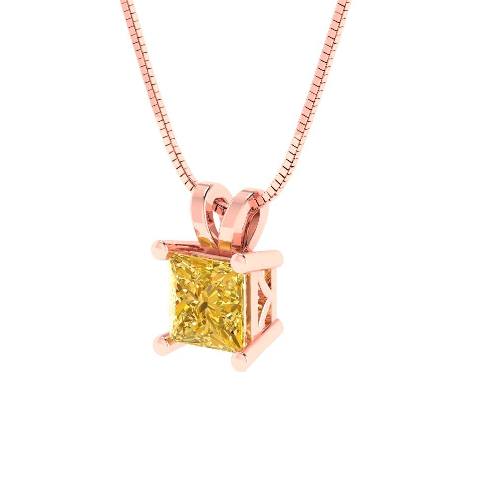 2.5cttw Princess Cut Citrine Gold-Plated 925 Silver Pendant and 16" Box-Chain Necklace