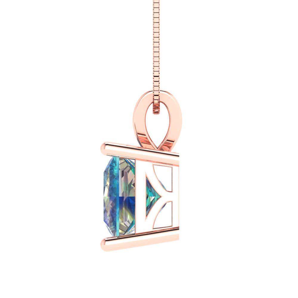 2.5 tcw Necklace Pendant - 14K White Gold Princess Cut Solitaire  Blue Moissanite - Adjustable Length - 15in Box Chain to 18in