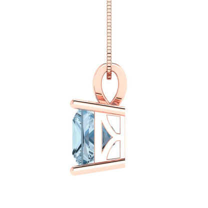 2.5 tcw Necklace Pendant - 14K White Gold Princess Cut Solitaire  Sky Blue Topaz - Adjustable Length - 15in Box Chain to 18in