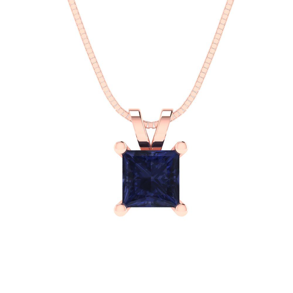 2.5cttw Princess Cut Blue Sapphire Gold-Plated 925 Silver Pendant and 16" Box-Chain Necklace