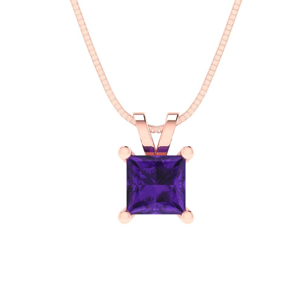 2.5cttw Princess Cut Amethyst Gold-Plated 925 Silver Pendant and 18" Box-Chain Necklace