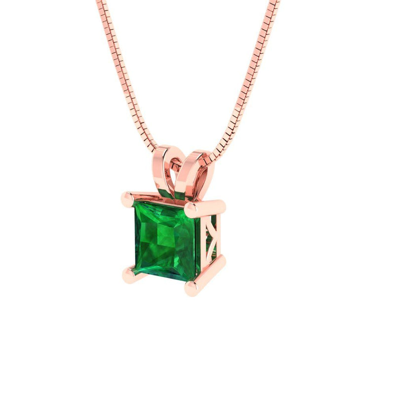 2.5 ct Brilliant Princess Cut Solitaire Simulated Emerald Stone Rose Gold Pendant with 18" Chain