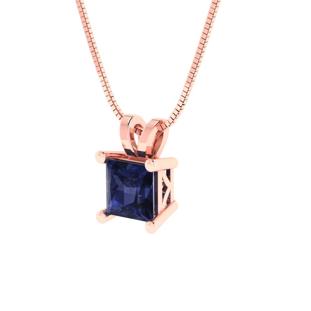 2.5cttw Princess Cut Blue Sapphire Gold-Plated 925 Silver Pendant and 18" Box-Chain Necklace