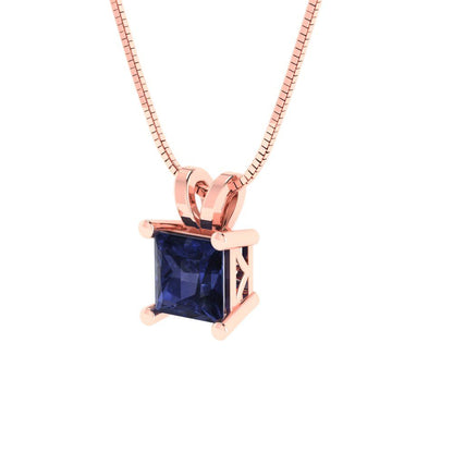 2.5cttw Princess Cut Blue Sapphire Gold-Plated 925 Silver Pendant and 18" Box-Chain Necklace