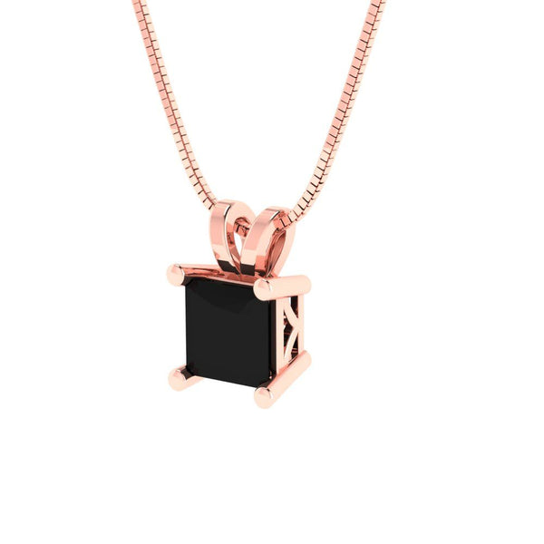 2.5 ct Brilliant Princess Cut Solitaire Natural Onyx Stone Rose Gold Pendant with 18" Chain