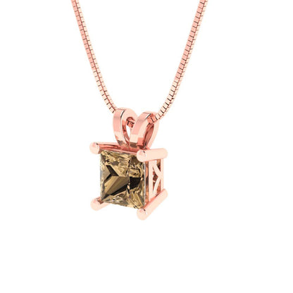 2.5cttw Princess Cut Champagne Gold-Plated 925 Silver Pendant and 18" Box-Chain Necklace