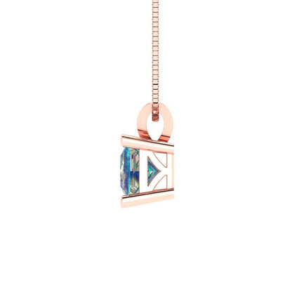 2.5cttw Princess Cut Blue Moissanite Gold-Plated 925 Silver Pendant and 18" Box-Chain Necklace