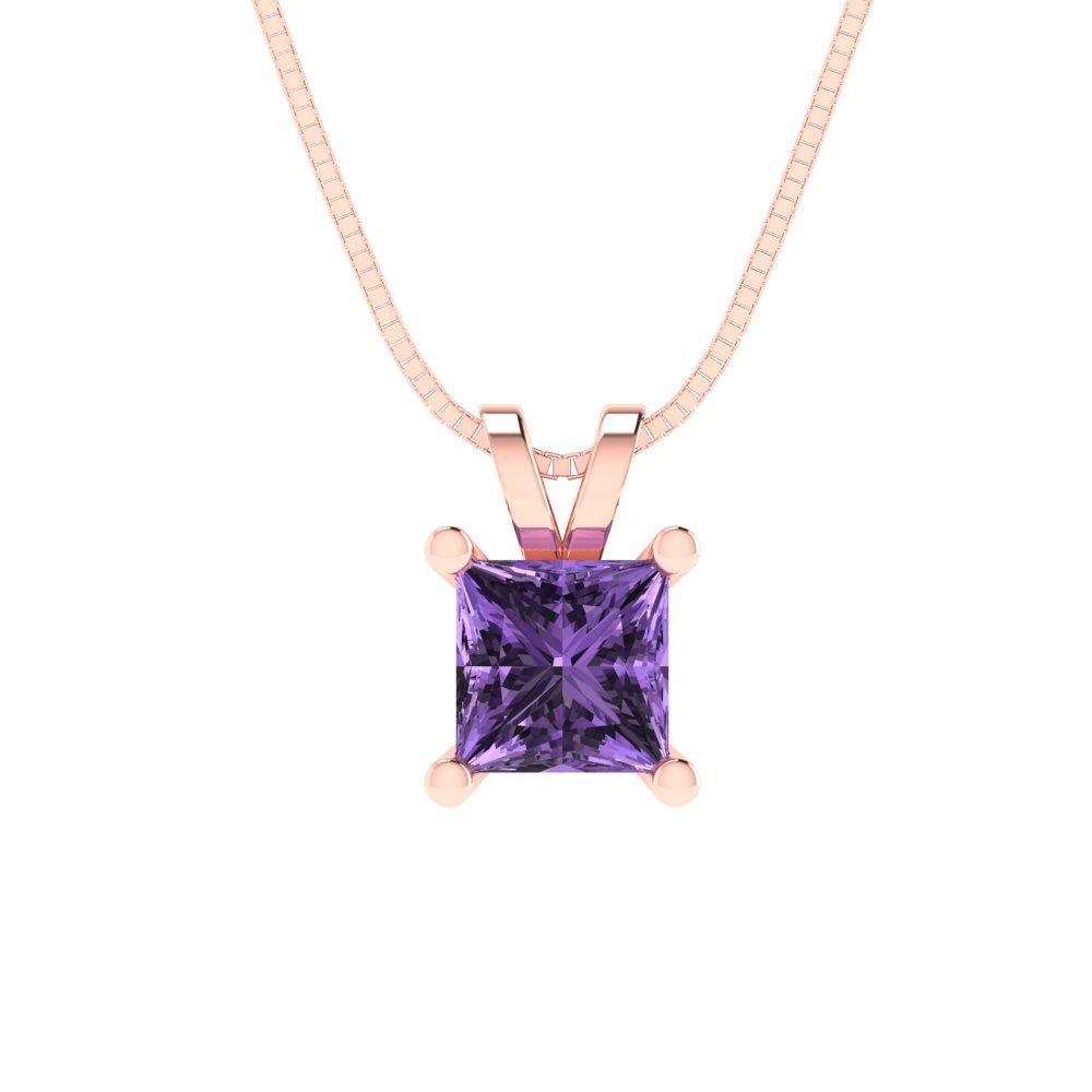 2.5cttw Princess Cut Alexandrite Gold-Plated 925 Silver Pendant and 18" Box-Chain Necklace