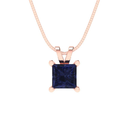 3cttw Princess Cut Blue Sapphire Gold-Plated 925 Silver Pendant and 16" Box-Chain Necklace