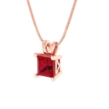 3 tcw Necklace Pendant - 14K White Gold Princess Cut Solitaire  Pink Tourmaline - Adjustable Length - 15in Box Chain to 18in