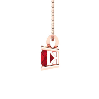 3 tcw Necklace Pendant - 14K White Gold Princess Cut Solitaire  Pink Tourmaline - Adjustable Length - 15in Box Chain to 18in