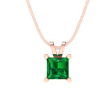 3.0 ct Brilliant Princess Cut Solitaire Simulated Emerald Stone Rose Gold Pendant with 16" Chain