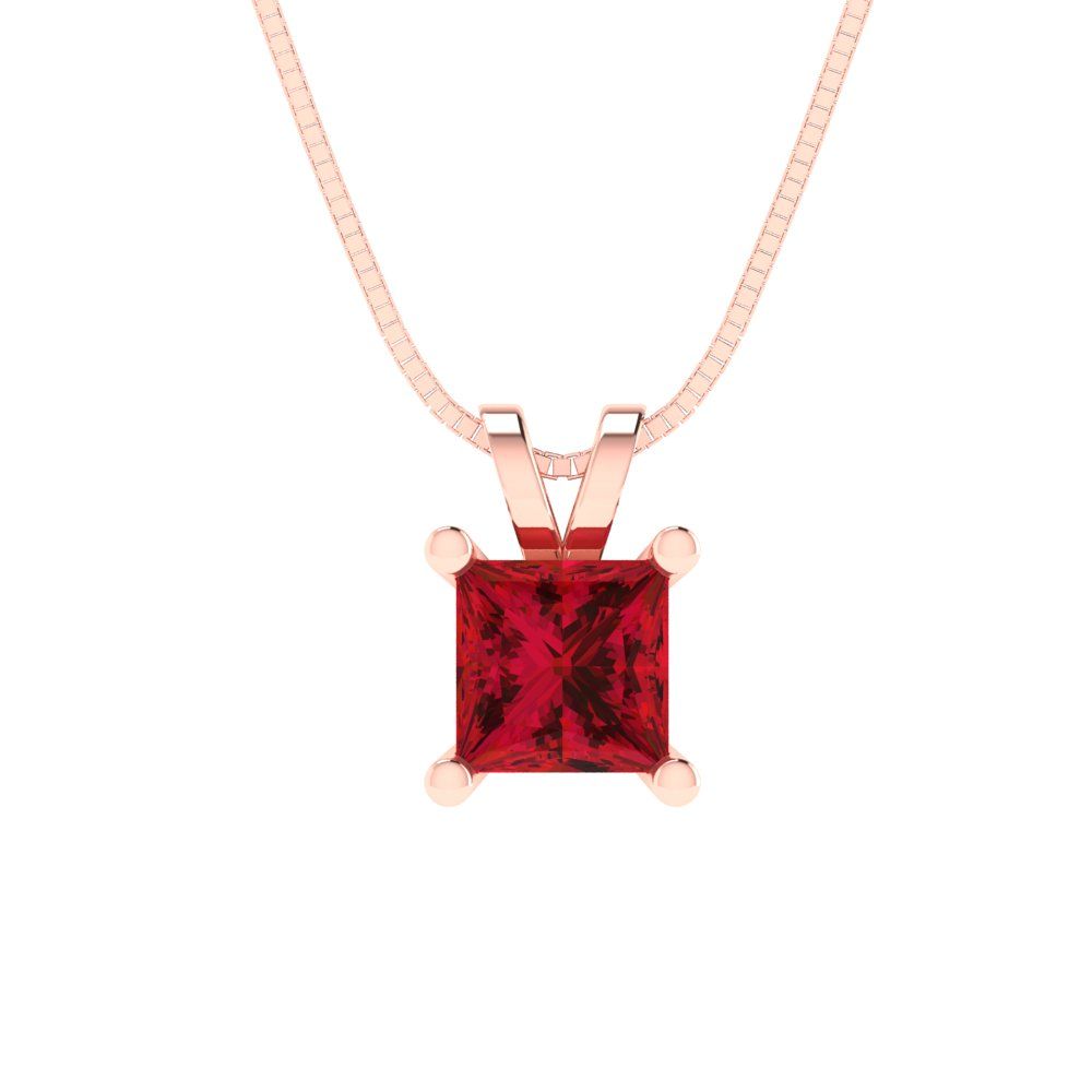 3 tcw Necklace Pendant - 14K White Gold Princess Cut Solitaire  Pink Tourmaline - Adjustable Length - 15in Box Chain to 18in