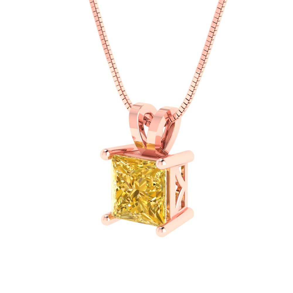 3cttw Princess Cut Citrine Gold-Plated 925 Silver Pendant and 18" Box-Chain Necklace